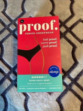 NIB Proof by Always brand Period Underwear.Super Heavy Brief - in black Sz small